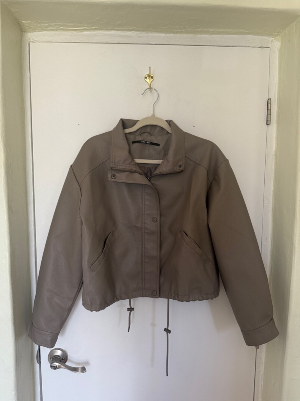 silence + noise Taupe Leather Bomber Jacket